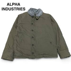 ALPHA INDUSTRIES アルファインダストリーズ N-1 デッキジャケット ミリタリージャケット カーキ グリーン 緑 オリーブ 古着 無地 m メンズ