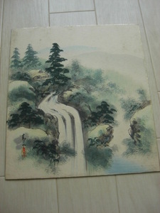 時代/古書 春雲銘 山水色紙画(古筆 古美術 書画 書法 茶掛 まくり)*A-758