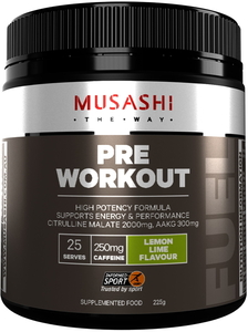 MUSASHI （ムサシ）プレワークアウト パウダー レモンライム味 カフェイン250mg シトルリン2000mg クレアチン ベータアラニン Pre Workout