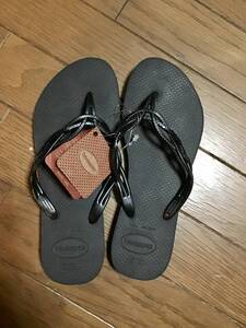 新品【havaianas/ハワイアナス】ビーチサンダル/23cm★ブラック★レディース