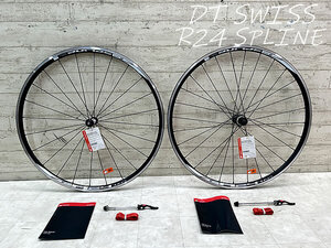 ☆ 未使用品!! DT SWISS R24 SPLINE 622×14c SHIMANO 11/12s スプライン クリンチャー リムブレーキ仕様 700c アルミ 前後ホイール Y-232