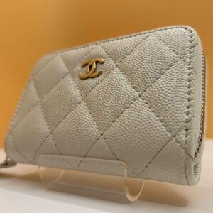 ■美品■ CHANEL シャネル ココマーク マトラッセ キャビアスキン コインケース コインパース 小銭入れ アイボリー31番台 シャネル ココ 