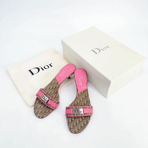 美品 Christian Dior クリスチャンディオールロゴサンダル ミュール ピンク モノグラム 37 箱付き