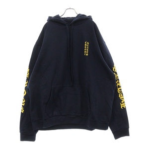 クロムハーツ Yellow Sleeve Logo Pullover Hoodie イエロースリーブ ロゴ プルオーバー パーカー 袖ロゴ ロゴプリント ネイビー