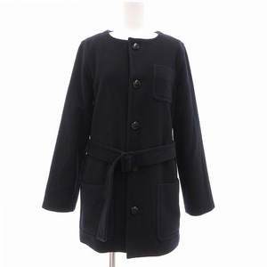 アーペーセー A.P.C. ノーカラーコート ウール ミドル ハーフ丈 ベルト付き 34 XXS 紺 ネイビー /UO ■GY19 レディース