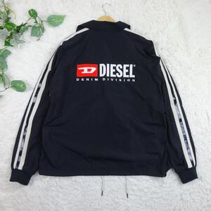 美品　DIESEL　ディーゼル　ビッグロゴ　バックロゴ　刺繍ロゴ　スリーブライン　コーチジャケット　L　ブラック　黒