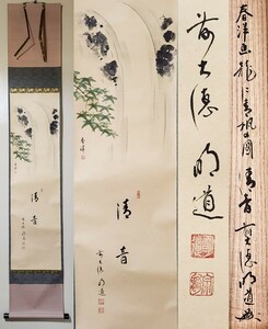 ≪茶掛≫ 美品 大徳寺派 玉龍寺 【戸上明道 賛】 【仲春洋 画】『清音 瀧図 画賛』 紙本 桐共箱 夏 真筆保証 掛軸 墨蹟 三重県