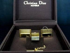 ◎№4059◎■新品同様■【Dior】ディオール【シルバー・ゴールド】■カフス＆タイピン・ネクタイ ピン（タイタック）セット♪