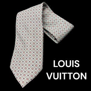 極美品　ルイヴィトン　LOUIS VUITTON 定番　ロゴ　シルク　ネクタイ　M4L239 アイスグレー系にピンク系