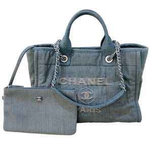 シャネル CHANEL ドーヴィル スモール 2wayトートバッグ AS3257 ライトブルーシルバー金具デニムキャンバスショルダーバッグレディース中古