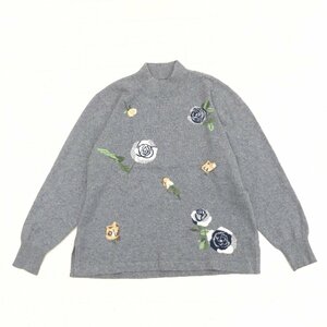 ALT MODER アルトモーダ 上質 カシミヤ100% フラワー刺繍 モックネック ニット セーター F グレー 長袖 レディース 女性用 カシミア