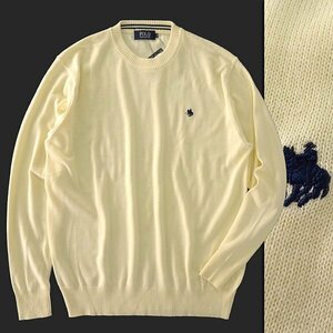 新品 POLO BCS ポロ ウォッシャブル クルーネック ニット XL 黄 【I58654】 メンズ 刺繍 セーター プルオーバー 丸首 ハイゲージ