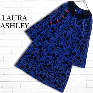 ◆美品◆ LAURA ASHLEY london ローラアシュレイ コーデュロイ 花柄 フラワー 総柄 長袖 ワンピース 青 ブルー レディース 3　0824K