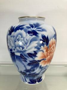 深川製磁　花瓶　牡丹柄　金彩　皇室御用達　花器　花入れ　中古美品