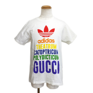 【天白】グッチ アディダス Tシャツ adidas×Gucciコラボ ロゴ ホワイト カラフル サイズXXS 717422 半袖 アパレル 服