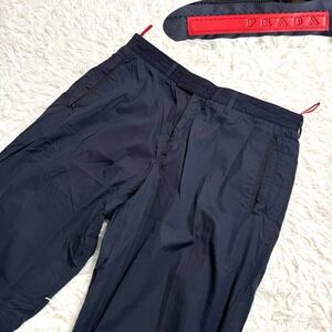 1円〜 PRADA SPORTS プラダスポーツ ナイロン コットン 綿 ズボン 長袖 パンツ 50 L相当 ネイビー 紺