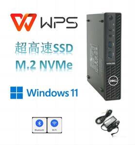 D625/DELL 3080DM/CPU i3-10100T/RAM 8GB/M.2 NVMe256GB+3.5HDD 1TB/WIN11Pro/Office WPS/内蔵型無線Wi-Fi+Bluetooth