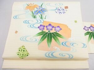 平和屋2■夏物　絽塩瀬　九寸名古屋帯　流水色紙花文　金彩　逸品　DAAE0423yyy