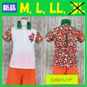 ★新品★最終セール★ゴルフウェア 半袖ポロシャツ★PS-2105RR レッド レディース ゆったり 花柄 M L LL XL 速乾 半袖 半額以下