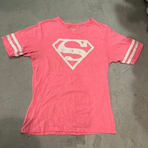 スーパーマン Superman ビンテージ 90s 00s ロゴプリント 半袖 Ｔシャツ 2XL USA古着 DCコミックス ピンク アニメ 映画 ムービー オールド