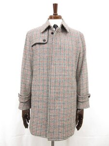 未使用【Aquascutum アクアスキュータム】A9860629-95 千鳥織柄 ウールステンカラーコート (メンズ) sizeS ホワイト×レッド系□17MW3305□