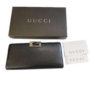 【中古品】 GUCCI グッチ ピッグスキン 長財布 035.2067.2098 ブラック メンズ 財布 金具ゆるい 箱付 W80181RK