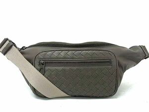 1円 ■美品■ BOTTEGA VENETA ボッテガヴェネタ イントレチャート レザー ボディバッグ ウエストバッグ グレージュ系 AZ3970