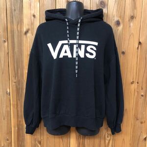 VANS＊ヴァンズ レディースF ブラック 長袖 プルオーバー パーカー スウェット トレーナー ビッグロゴ カジュアル 古着