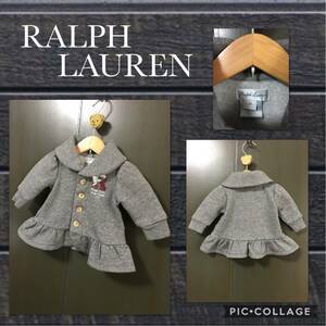 ★Ralph Lauren ラルフローレン 長袖ワンピース 襟付き スウェット 裏起毛 フルボタン フリル 3M ベビー50cm 販売価格\12495税込 超美品 