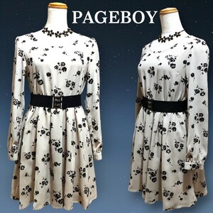 美品 PAGEBOY ページボーイ 花柄 膝丈 長袖 ワンピース