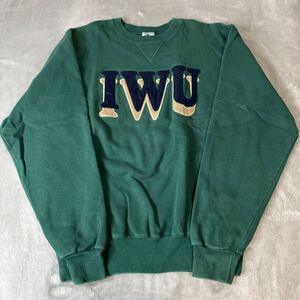 champion チャンピオン USA製 90s ヴィンテージ スウェット トレーナー 古着　IWU カレッジ ワッペン L グリーン緑アメカジ前V1円スタート