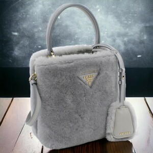 中古 プラダ ハンドバッグ レディース ブランド PRADA パニエ シアリング ミニバッグ 1BA373 2ECY F0591 グレー バッグ