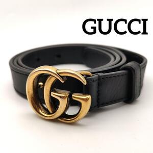 美品 GUCCI グッチ GGマーモント ベルト スリム レザー ブラック 革 黒 レディース メンズ GG レディース