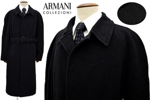 A-4112★超美品★ARMANI COLLEZIONI アルマーニ コレッツォーニ★イタリア製 黒 カシミヤ ウール フライフロント ステンカラーコート 50/R