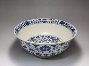 染付 花鳥果実纏枝花紋 菓子器 時代唐物 幅約28.2cm / 元明時代 盃 小碗 杯 盞 小鉢 茶道具 煎茶道具 酒器 唐物 人間国宝 李朝 高麗 古玩