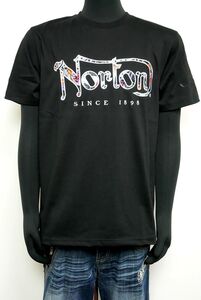 新品 正規 Norton ノートン 212N1021 吸水速乾ボタニカル柄使いTシャツ 半袖 トップス ブラック L 