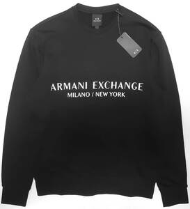 [新品] ARMANI EXCHANGE　シグネチャーロゴ入り【メンズ・スウェット(トレーナー)】◆2022-23年秋冬モデル　サイズ：XL(52相当)　◆色：黒