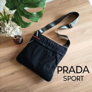 美品 PRADA SPORT プラダスポーツ archive ナイロン 斜め掛け ショルダーバッグ ポシェット サコッシュ ボディバッグ 黒 レディース メンズ