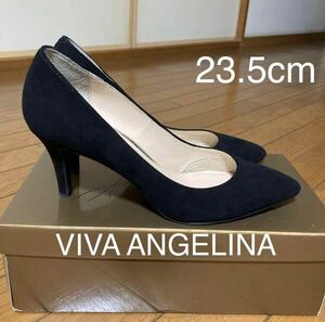 美品 23.5cm★VIVA ANGELINA ビバアンジェリーナ 黒 ブラック★スエード スェード パンプス ヒール 7.5cm ポインテッドトゥ★アパレル みゆ