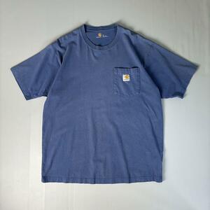 古着 Carhartt ポケット ロゴ Tシャツ ブルー ネイビー M