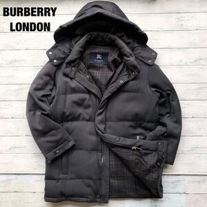 L相当 バーバリーロンドン BURBERRY LONDON ダウンジャケット コート ミドル丈 ノバチェック 表地ウール混 チャコールグレー メンズ 日本製