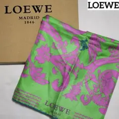 ★LOEWE★ スカーフ 大判 ボタニカル アラベスク ロゴ シルク グリーン