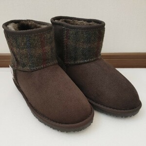 ◆ブーツ◆ムートンブーツ◆ショートブーツ◆ハリスツイード◆Harris Tweed◆美品◆使用感無◆22.0cm◆焦げ茶色◆かわいい◆おしゃれ◆格安