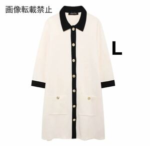 vintage ヴィンテージ レトロ 配色 ニット ワンピース Lサイズ レディース★ZARA 好きな方に★2024 A/W 早秋新作 新品未使用★