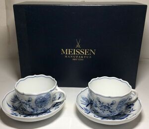 【新古品】Meissen マイセン ブルーオニオン カップ お皿 572 / 562 洋食器 2客 まとめ 陶器 食器 西洋陶磁