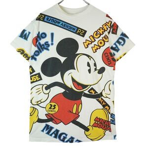 ディズニーDisneyキャラクターTシャツキャラ物ミッキーMickey総柄デカプリント大判プリント白ホワイト黒ブラック赤レッドvintage40308