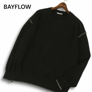 24AW★ BAYFLOW ベイフロー 通年 クルーネック ゆったり ニット ビッグシルエット セーター Sz.3　メンズ 黒　C4T08271_9#L