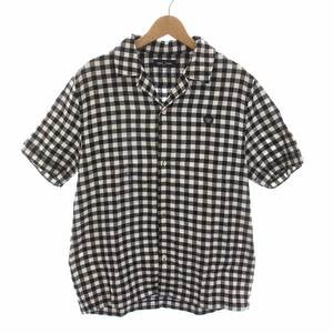 フレッドペリー FRED PERRY シャツ ギンガムチェック 半袖 L 黒 ブラック 白 ホワイト /YM メンズ