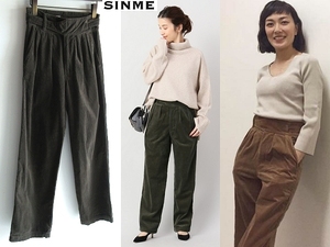 板谷由夏さん着用 SINME × IENA イエナ別注 シンメ 2018AW ハイウエスト タック コーデュロイ グルカパンツ 27 カーキ 日本製 定価25300円