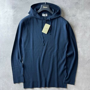 新品 JOHN SMEDLEY ジョンスメドレー 4SINGULAR HOODED PULLOVER LS メリノ ピケ 鹿子編み ウール ニット パーカー M メンズ Vantage Blue